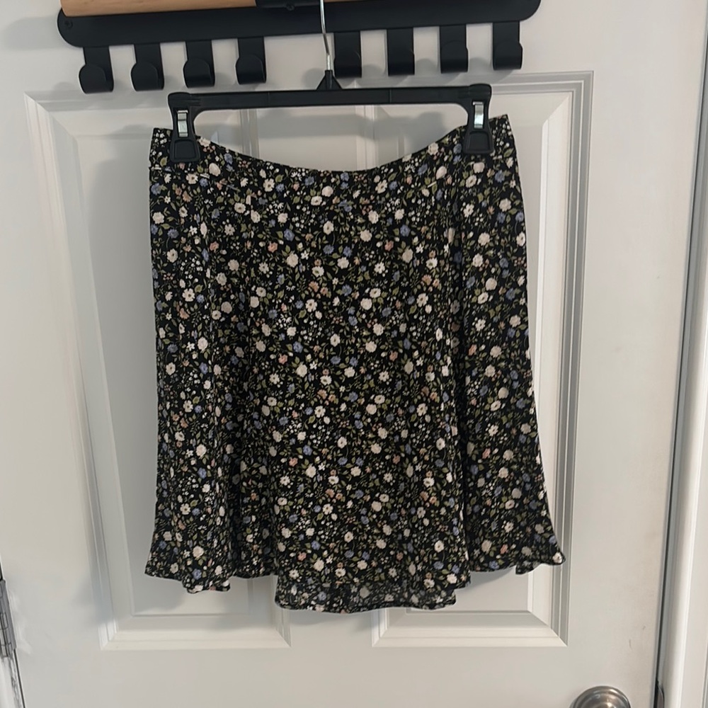 Reformation Black and White floral Skater Mini Skirt